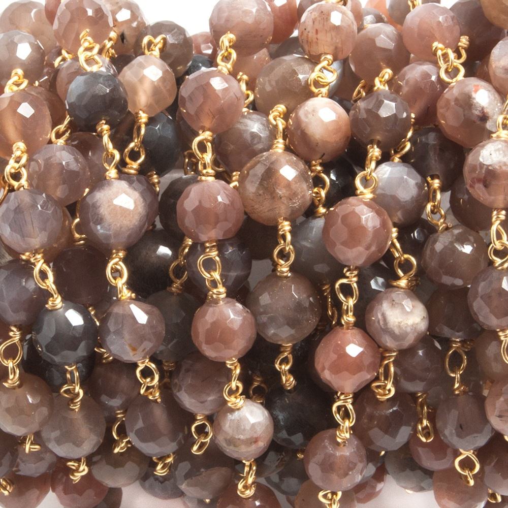 6mm Chocolate Moonstone faceted round Vermeil Chain 27 beads (ONLINE ORDER ONLY)