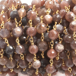 6mm Chocolate Moonstone faceted round Vermeil Chain 27 beads (ONLINE ORDER ONLY)