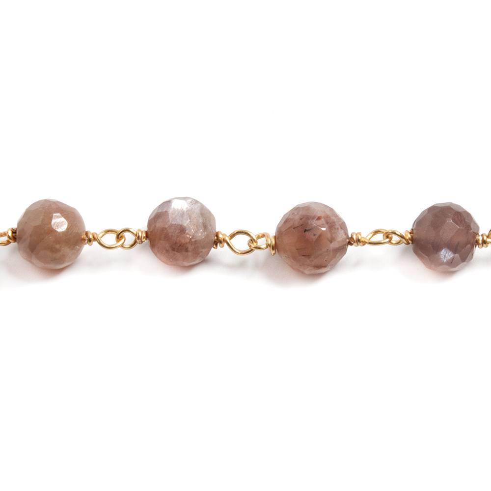 6mm Chocolate Moonstone faceted round Vermeil Chain 27 beads (ONLINE ORDER ONLY)