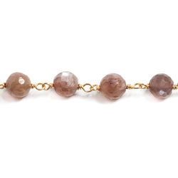 6mm Chocolate Moonstone faceted round Vermeil Chain 27 beads (ONLINE ORDER ONLY)
