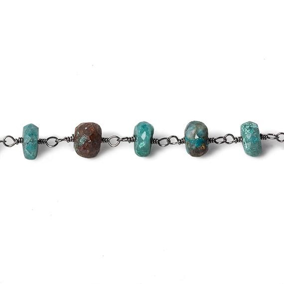 6mm Chrysocolla faceted rondelle Black Gold Chain by the foot 30 pcs (ONLINE ORDER ONLY)