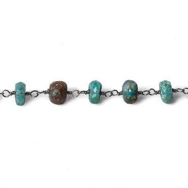 6mm Chrysocolla faceted rondelle Black Gold Chain by the foot 30 pcs (ONLINE ORDER ONLY)