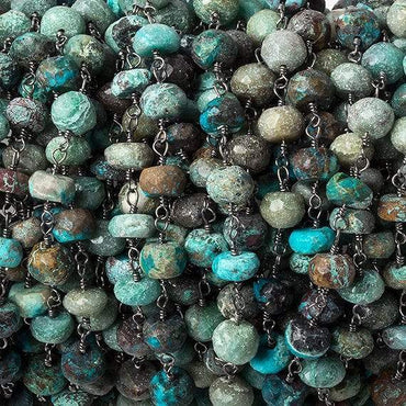 6mm Chrysocolla faceted rondelle Black Gold Chain by the foot 30 pcs (ONLINE ORDER ONLY)