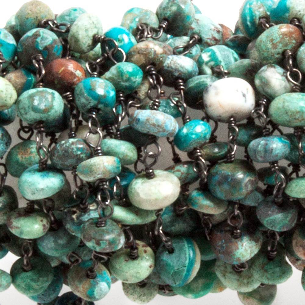 6mm Chrysocolla plain rondelle Black Gold plated Chain by the foot 33 beads (ONLINE ORDER ONLY)