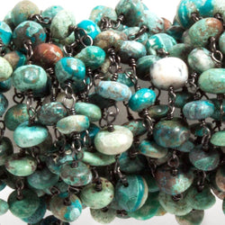 6mm Chrysocolla plain rondelle Black Gold plated Chain by the foot 33 beads (ONLINE ORDER ONLY)