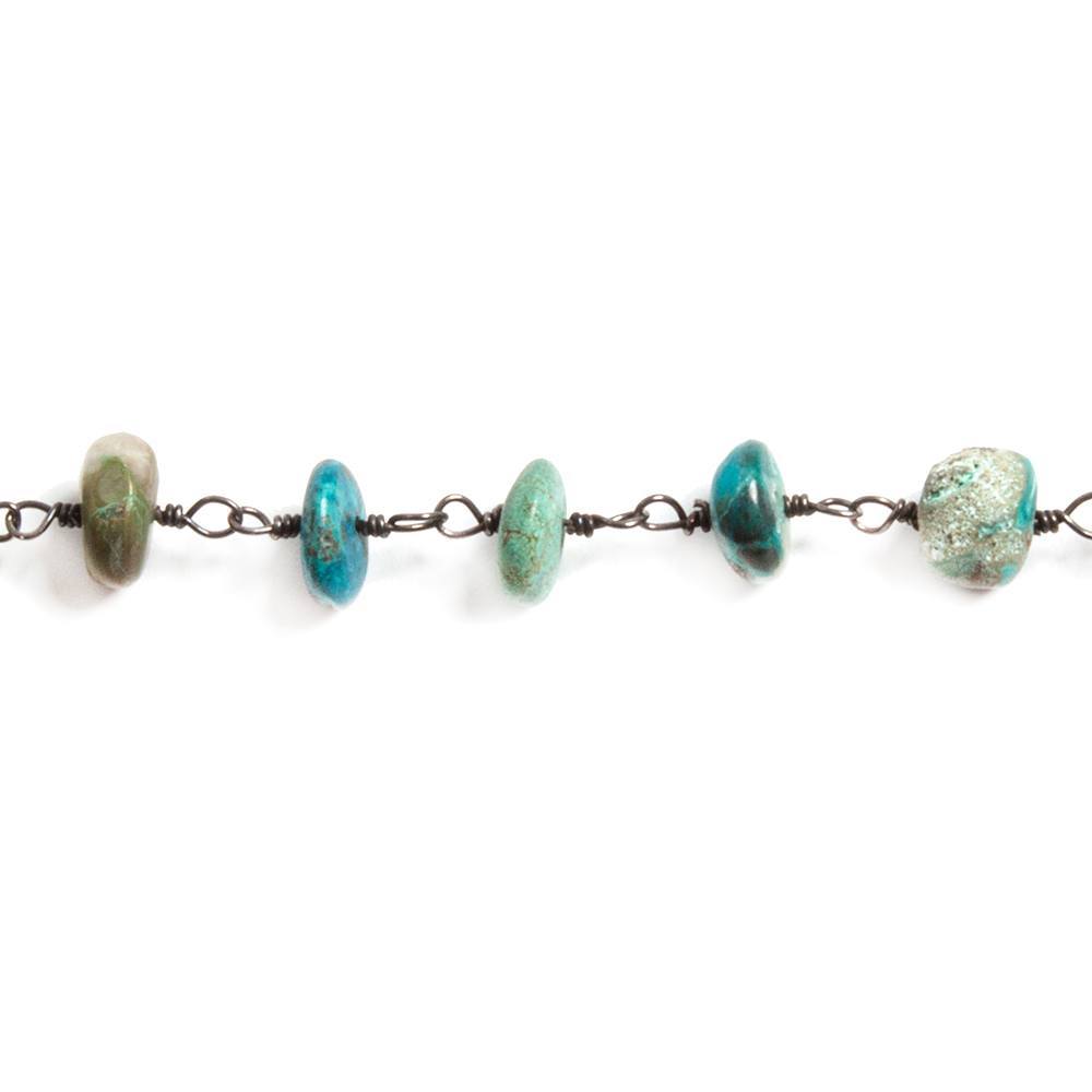 6mm Chrysocolla plain rondelle Black Gold plated Chain by the foot 33 beads (ONLINE ORDER ONLY)