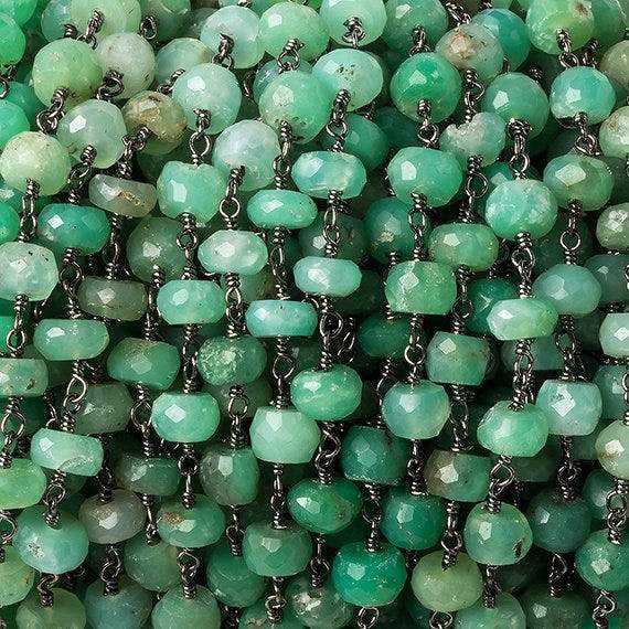 6mm Chrysoprase faceted rondelle Black Gold Chain by the foot 30 pcs (ONLINE ORDER ONLY)