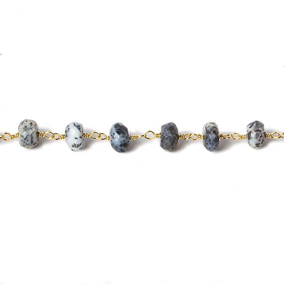 6mm Dendritic Opal faceted rondelle Gold Chain by the foot 30 pcs (ONLINE ORDER ONLY)