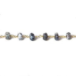 6mm Dendritic Opal faceted rondelle Gold Chain by the foot 30 pcs (ONLINE ORDER ONLY)