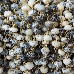 6mm Dendritic Opal faceted rondelle Gold Chain by the foot 30 pcs (ONLINE ORDER ONLY)