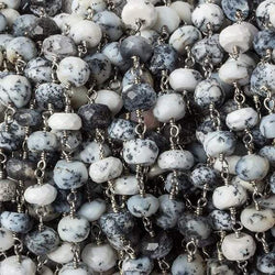 6mm Dendritic Opal faceted rondelle Silver Chain by the foot 30 pcs (ONLINE ORDER ONLY)