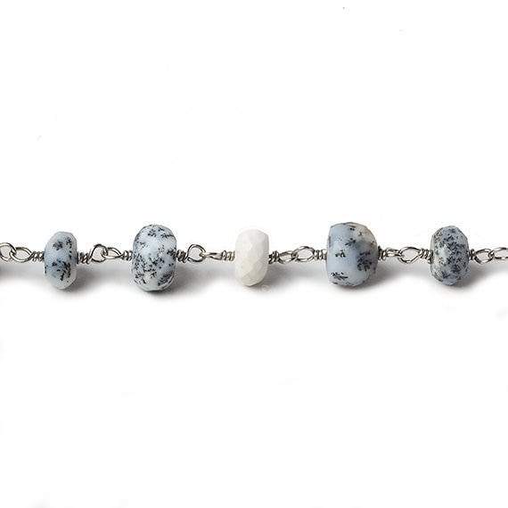 6mm Dendritic Opal faceted rondelle Silver Chain by the foot 30 pcs (ONLINE ORDER ONLY)