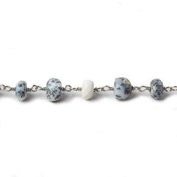 6mm Dendritic Opal faceted rondelle Silver Chain by the foot 30 pcs (ONLINE ORDER ONLY)