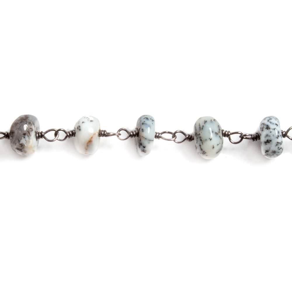 6mm Dendritic Opal plain rondelle Black Gold plated Chain by the foot 35 beads (ONLINE ORDER ONLY)