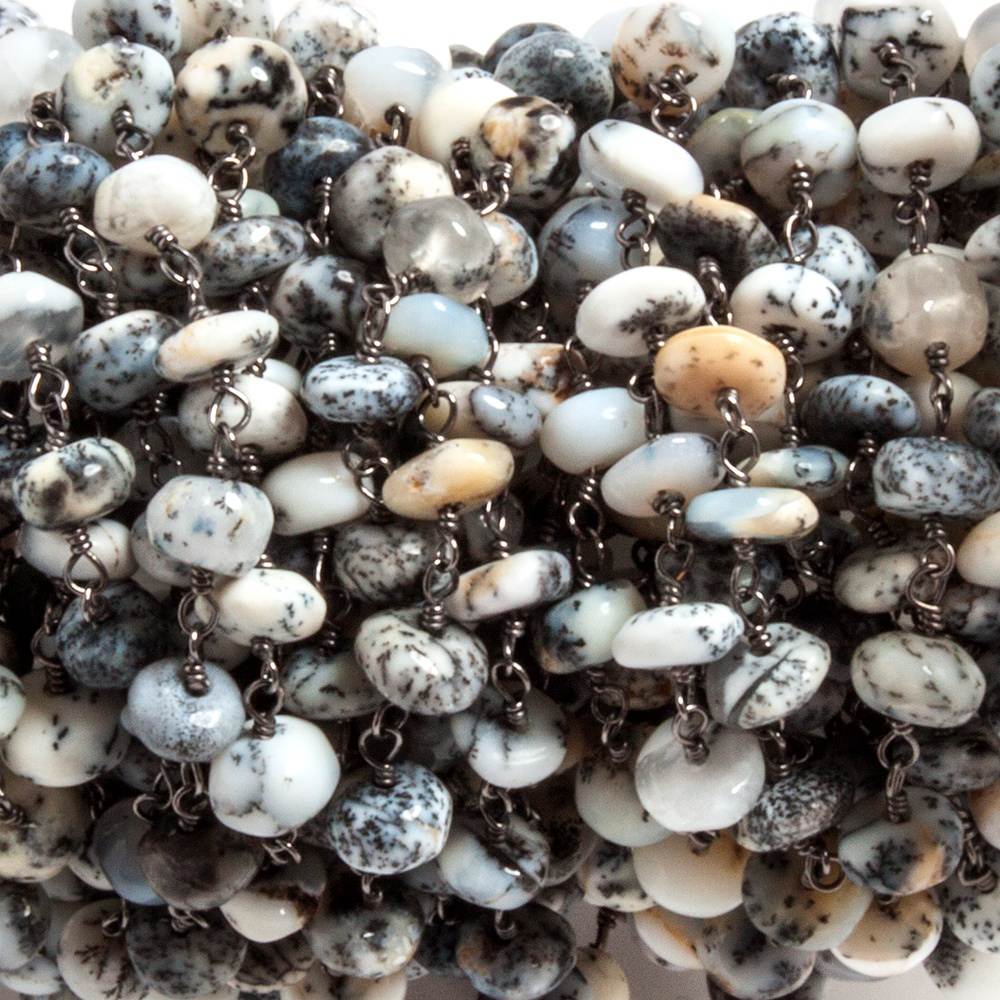 6mm Dendritic Opal plain rondelle Black Gold plated Chain by the foot 35 beads (ONLINE ORDER ONLY)