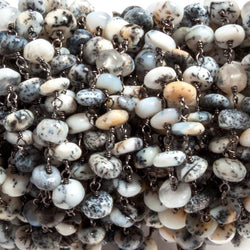 6mm Dendritic Opal plain rondelle Black Gold plated Chain by the foot 35 beads (ONLINE ORDER ONLY)