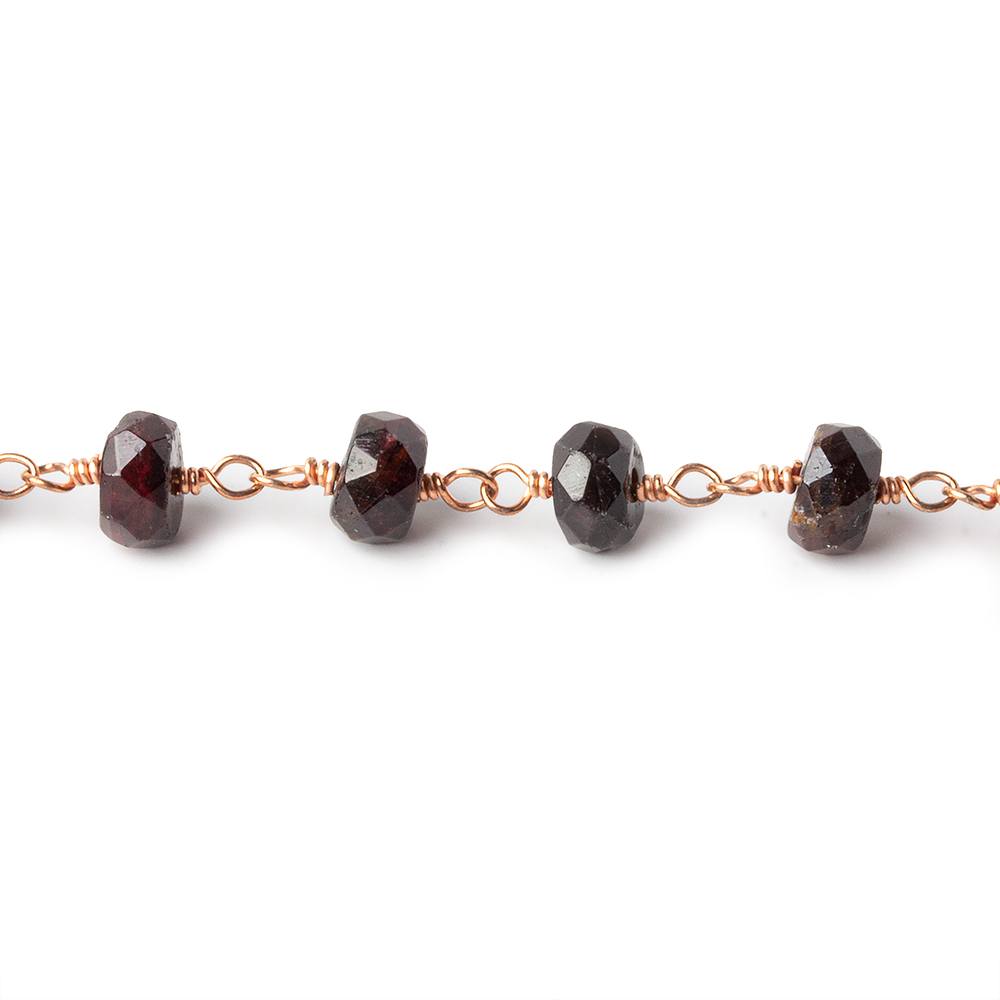 6mm Garnet faceted rondelle Rose Gold Chain by the foot 30 pieces (ONLINE ORDER ONLY)