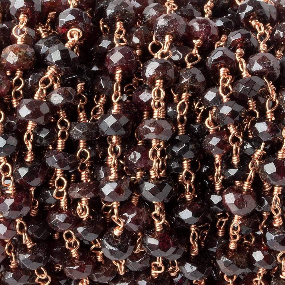 6mm Garnet faceted rondelle Rose Gold Chain by the foot 30 pieces (ONLINE ORDER ONLY)