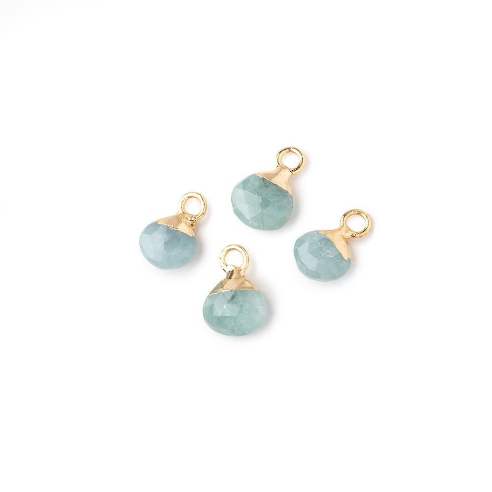 6mm Gold Leafed Aquamarine Faceted Heart Set of 4 Pendants (ONLINE ORDER ONLY)