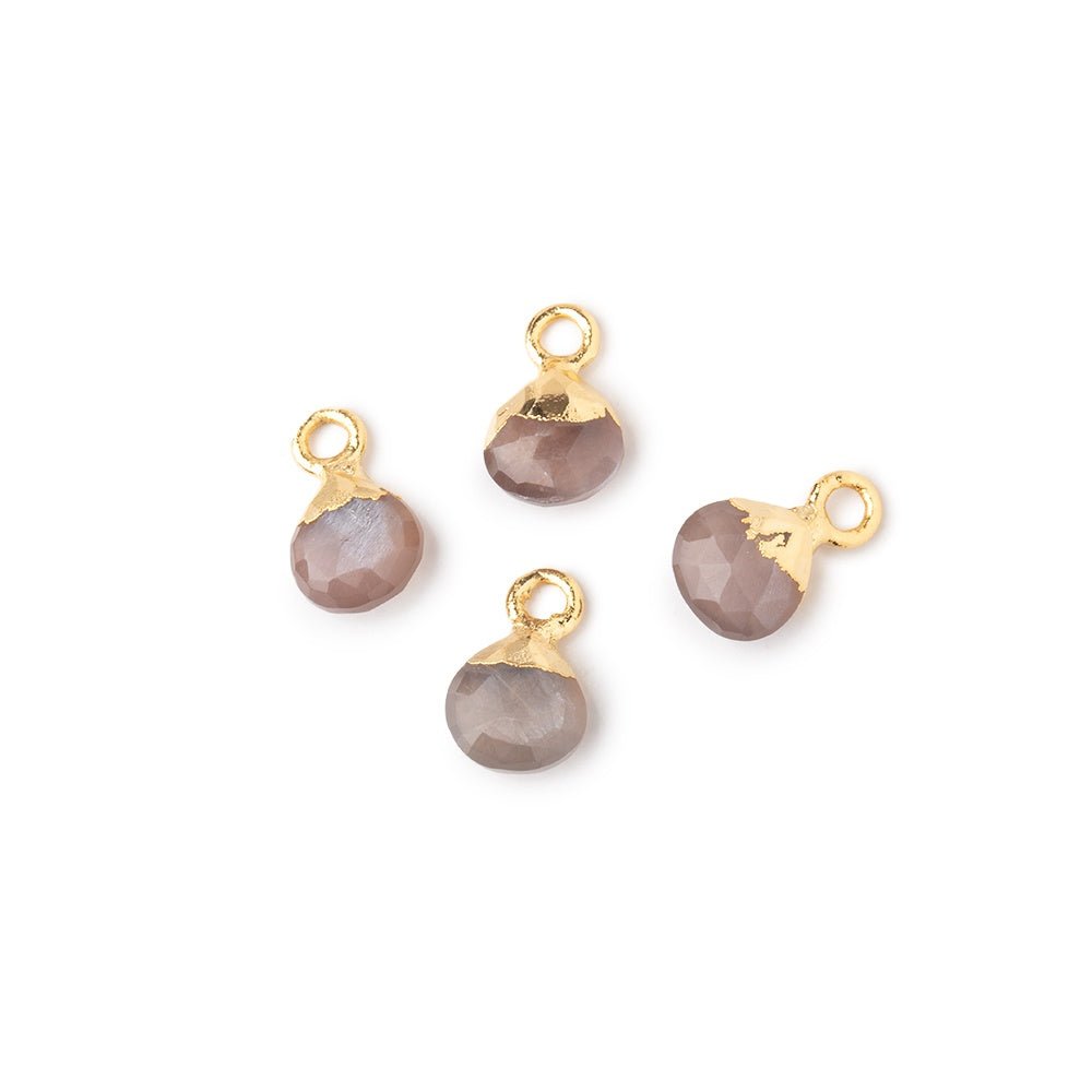 6mm Gold Leafed Chocolate Moonstone Faceted Heart Set of 4 Pendants (ONLINE ORDER ONLY)