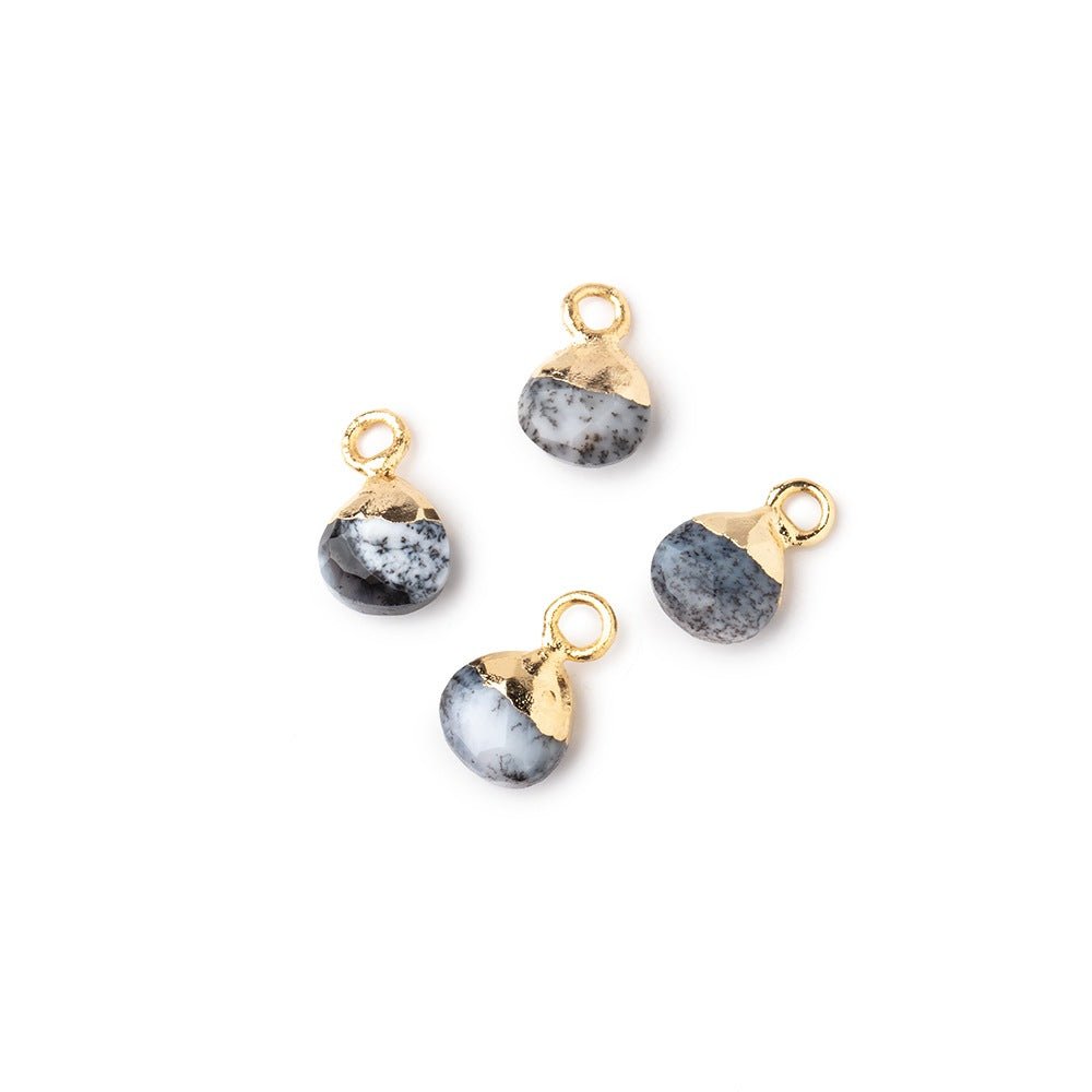 6mm Gold Leafed Dendritic Opal Faceted Heart Set of 4 Pendants (ONLINE ORDER ONLY)