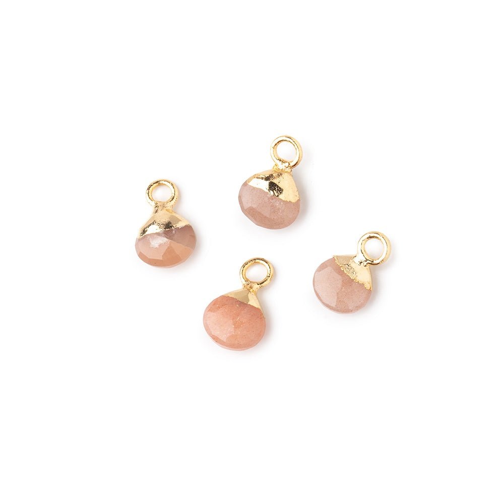 6mm Gold Leafed Peach Moonstone Faceted Heart Set of 4 Pendants (ONLINE ORDER ONLY)