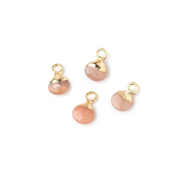6mm Gold Leafed Peach Moonstone Faceted Heart Set of 4 Pendants (ONLINE ORDER ONLY)
