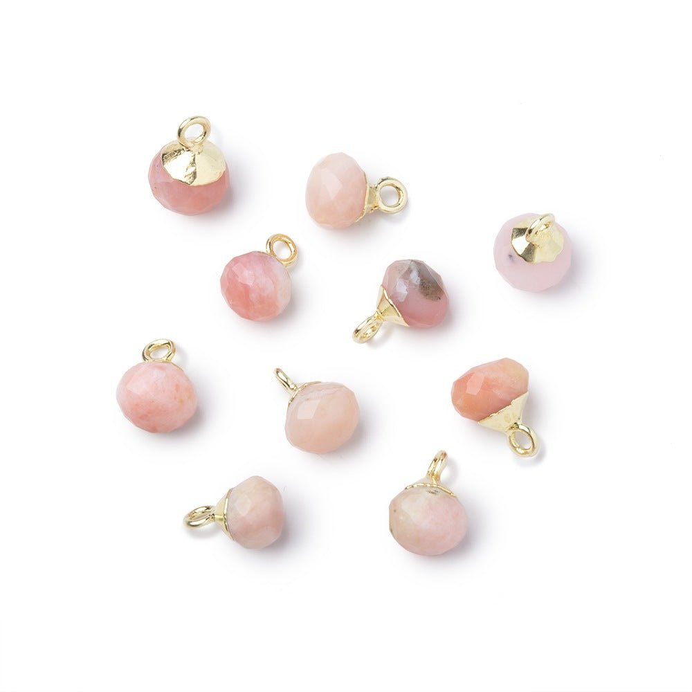 6mm Gold Leafed Pink Peruvian Opal Faceted Candy Kiss Focal 1 piece (ONLINE ORDER ONLY)