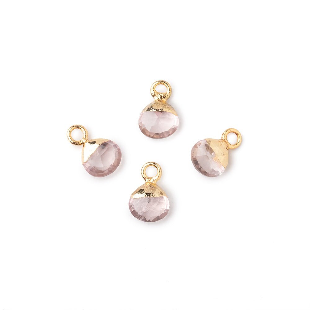 6mm Gold Leafed Rose Quartz Faceted Heart Set of 4 Pendants (ONLINE ORDER ONLY)