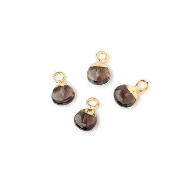 6mm Gold Leafed Smoky Quartz Faceted Heart Set of 4 Pendants (ONLINE ORDER ONLY)