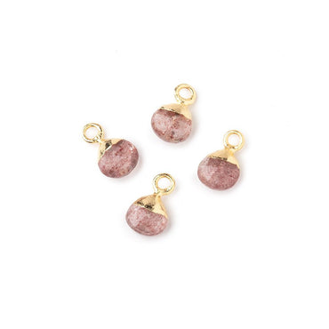 6mm Gold Leafed Strawberry Quartz Faceted Heart Set of 4 Pendants (ONLINE ORDER ONLY)