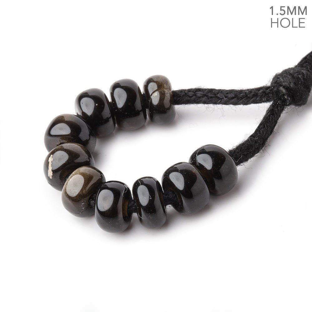 6mm Golden Sheen Obsidian 1.5mm Large Hole Plain Rondelle Set of 10 (ONLINE ORDER ONLY)