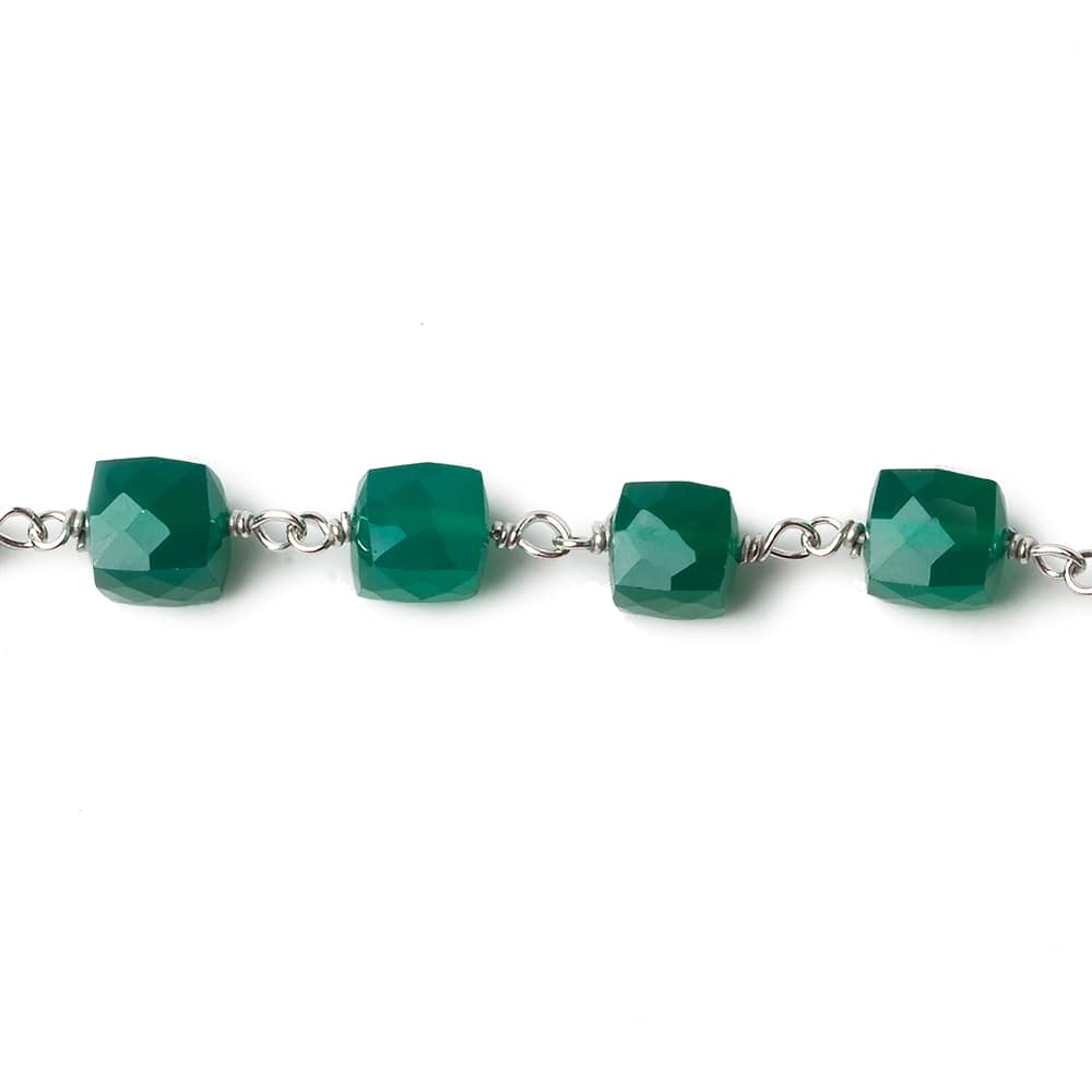 6mm Green Onyx faceted cube .925 Silver Chain by the foot 29 pieces (ONLINE ORDER ONLY)