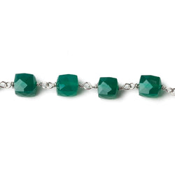 6mm Green Onyx faceted cube .925 Silver Chain by the foot 29 pieces (ONLINE ORDER ONLY)