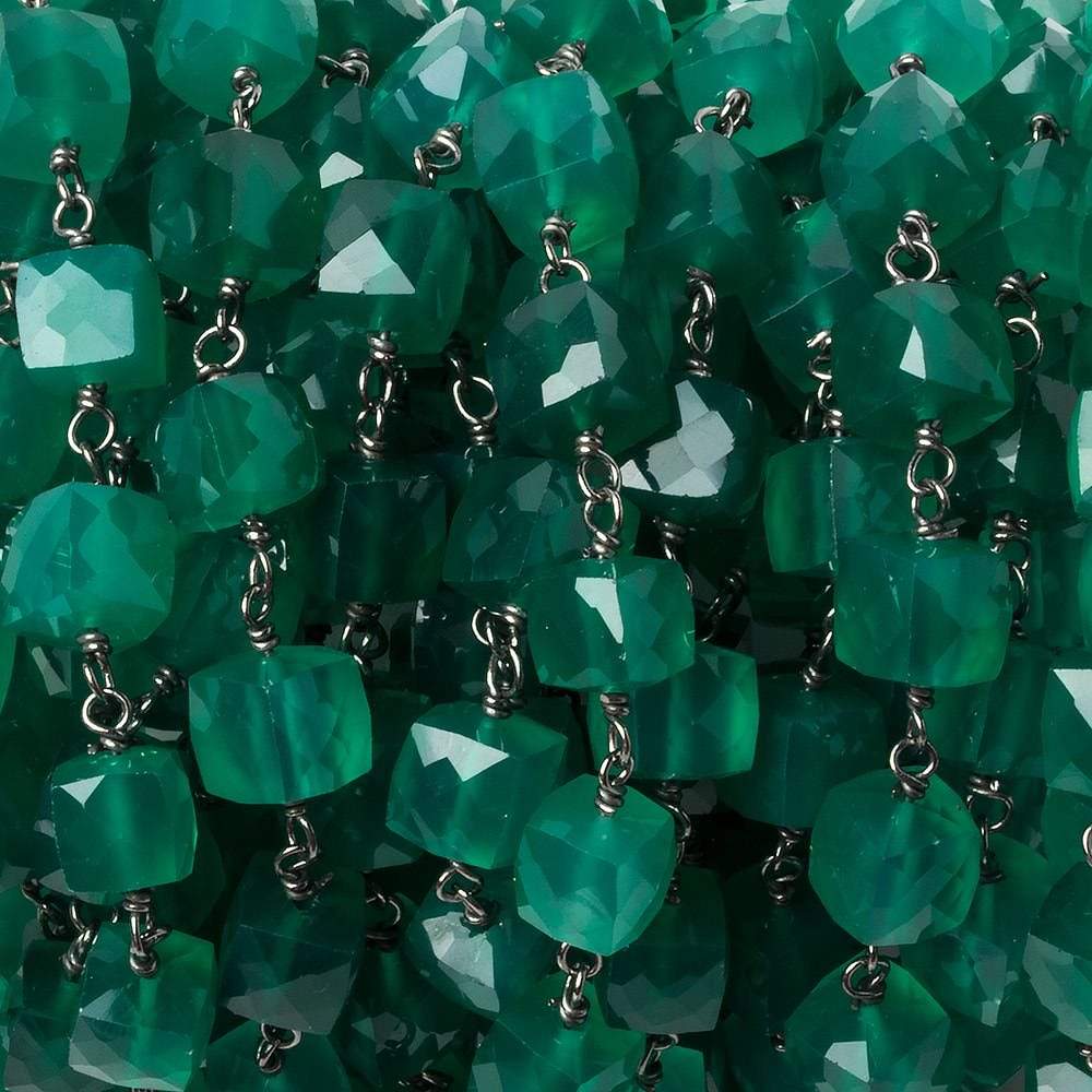 6mm Green Onyx faceted cube Black Gold .925 Silver Chain by the foot 29 pieces (ONLINE ORDER ONLY)