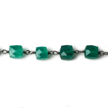 6mm Green Onyx faceted cube Black Gold .925 Silver Chain by the foot 29 pieces (ONLINE ORDER ONLY)