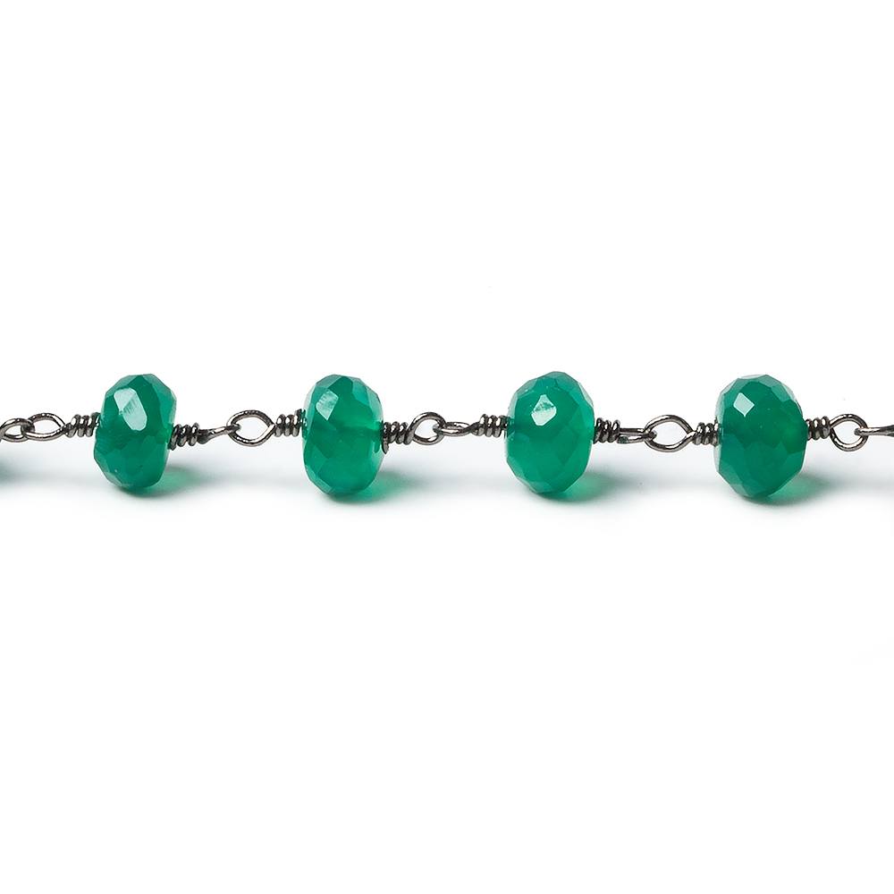 6mm Green Onyx faceted rondelle Black Gold Chain by the foot 30 pieces (ONLINE ORDER ONLY)