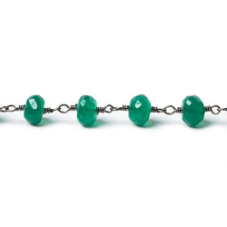 6mm Green Onyx faceted rondelle Black Gold Chain by the foot 30 pieces (ONLINE ORDER ONLY)