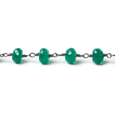 6mm Green Onyx faceted rondelle Black Gold Chain by the foot 30 pieces (ONLINE ORDER ONLY)