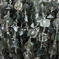 6mm Green Tourmalinated faceted cube .925 Silver Chain by the foot 29 pieces (ONLINE ORDER ONLY)