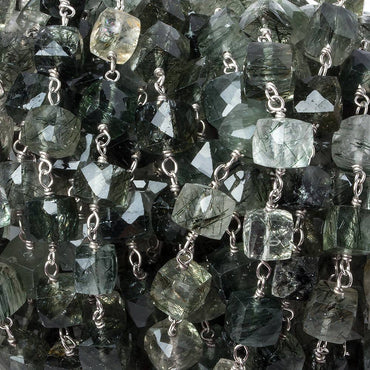 6mm Green Tourmalinated faceted cube .925 Silver Chain by the foot 29 pieces (ONLINE ORDER ONLY)