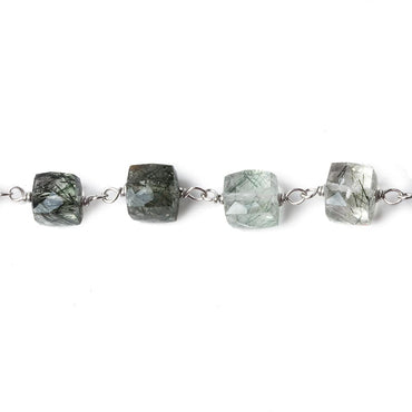 6mm Green Tourmalinated faceted cube .925 Silver Chain by the foot 29 pieces (ONLINE ORDER ONLY)
