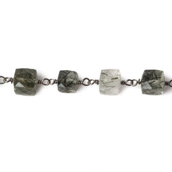 6mm Green Tourmalinated faceted cube Black Gold .925 Silver Chain by the foot 29 pieces (ONLINE ORDER ONLY)