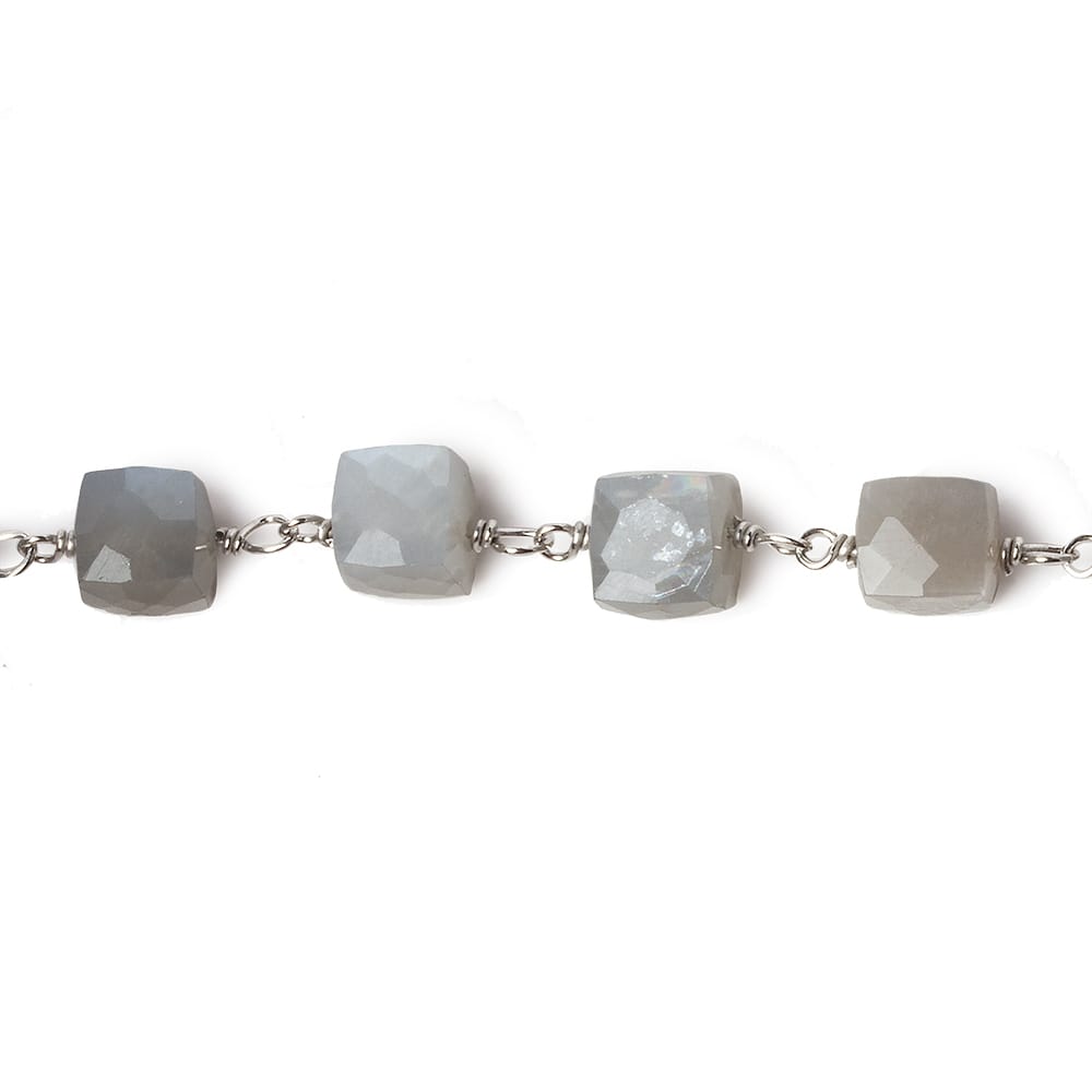 6mm Grey Moonstone faceted cube .925 Silver Chain by the foot 29 pieces (ONLINE ORDER ONLY)