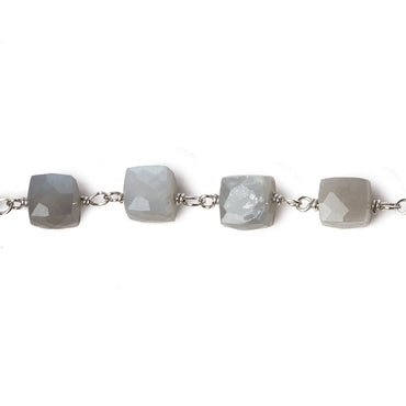 6mm Grey Moonstone faceted cube .925 Silver Chain by the foot 29 pieces (ONLINE ORDER ONLY)