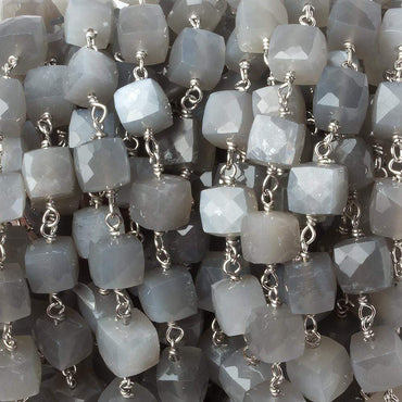 6mm Grey Moonstone faceted cube .925 Silver Chain by the foot 29 pieces (ONLINE ORDER ONLY)