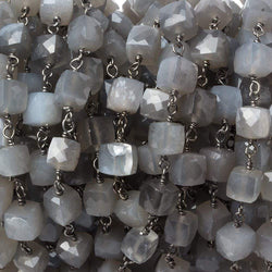 6mm Grey Moonstone faceted cube Black Gold .925 Silver Chain by the foot 29 pieces (ONLINE ORDER ONLY)