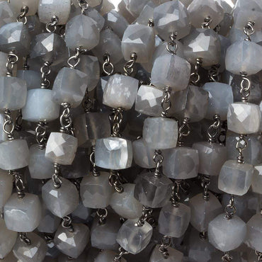 6mm Grey Moonstone faceted cube Black Gold .925 Silver Chain by the foot 29 pieces (ONLINE ORDER ONLY)