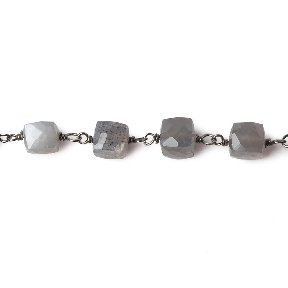 6mm Grey Moonstone faceted cube Black Gold .925 Silver Chain by the foot 29 pieces (ONLINE ORDER ONLY)