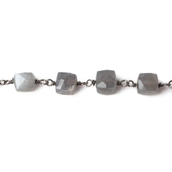 6mm Grey Moonstone faceted cube Black Gold .925 Silver Chain by the foot 29 pieces (ONLINE ORDER ONLY)